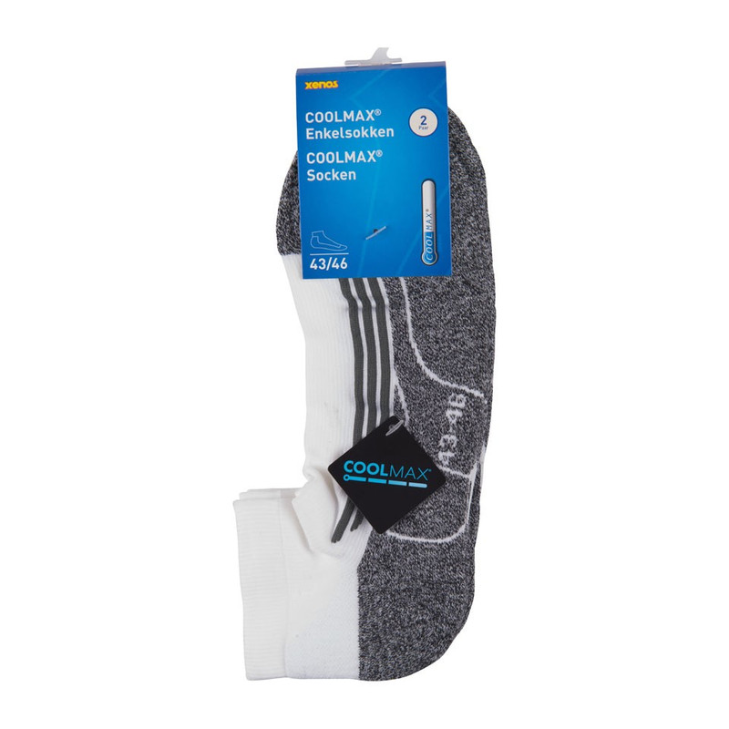 Coolmax enkelsokken - 43/46 - wit/grijs - 2 paar