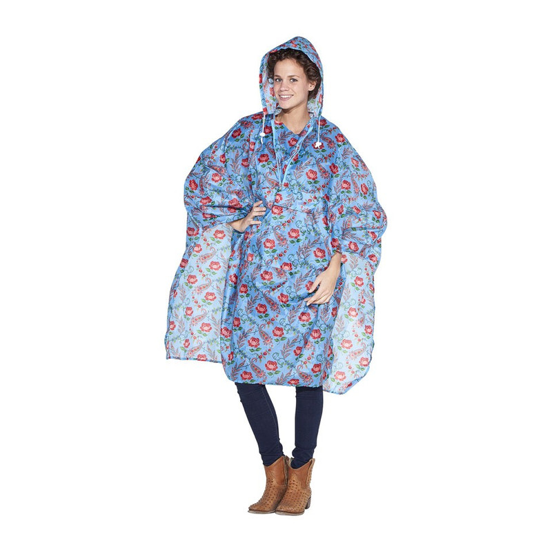 Poncho pink/blue flowers - blauw
