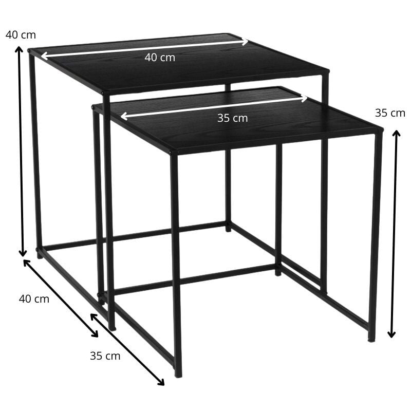 Bijzettafel Noah - zwart - set van 2