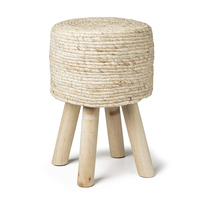 Krukje met rieten zitting - wit - ø28x43 cm 