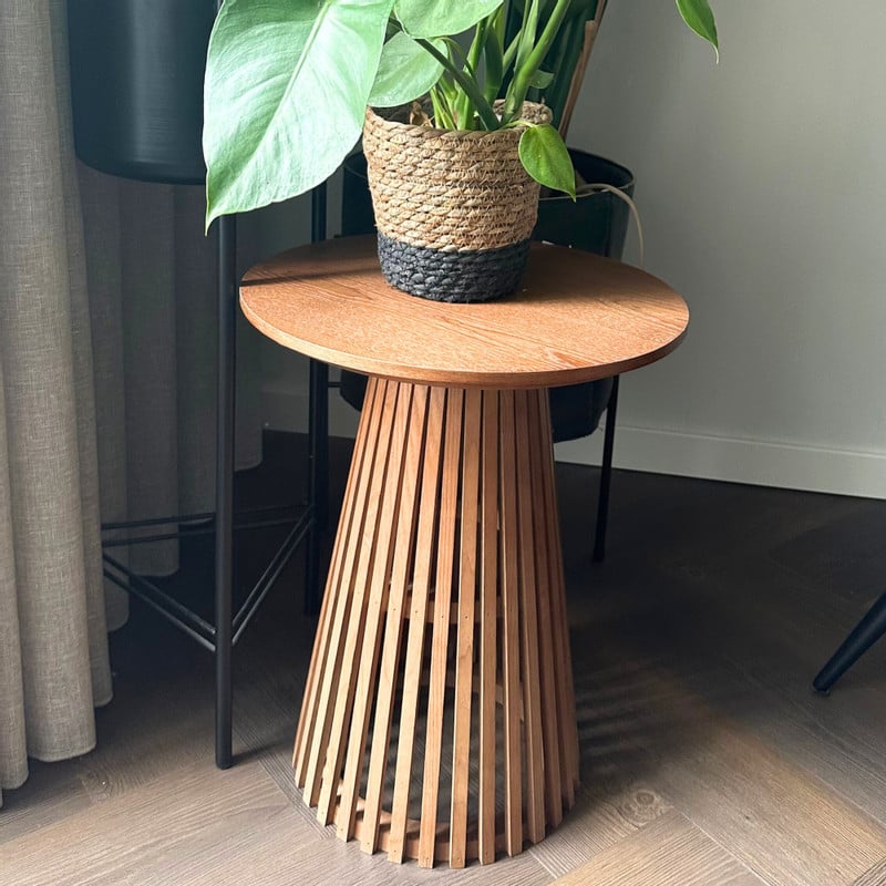 Bijzettafel Japandi rond - bruin - ø40x50 cm