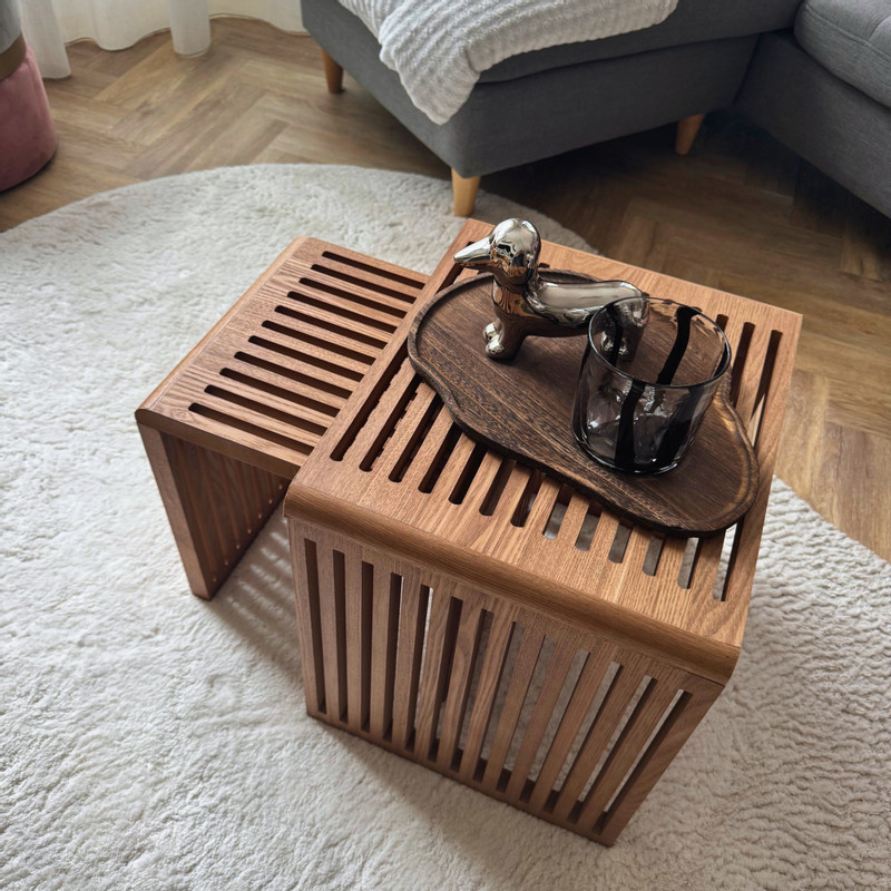 Bijzettafel Japandi groot - bruin - 40x42x35 cm