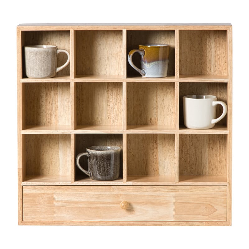 Xenos Wandkastje voor mokken met lade - bruin - 53x50x10 cm