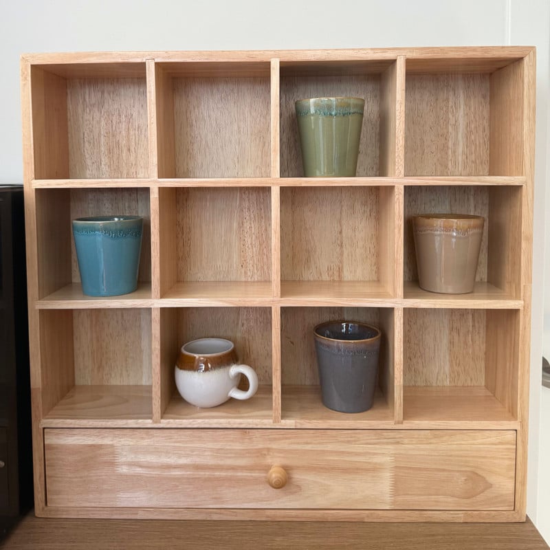 Wandkastje voor mokken met lade - bruin - 53x50x10 cm