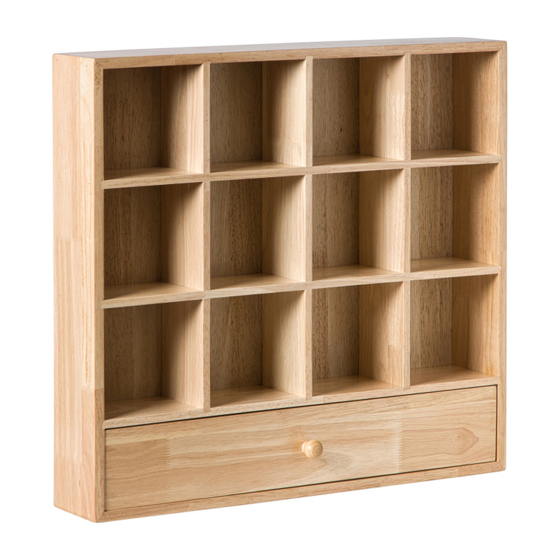 Wandkastje voor mokken met lade - bruin - 53x50x10 cm