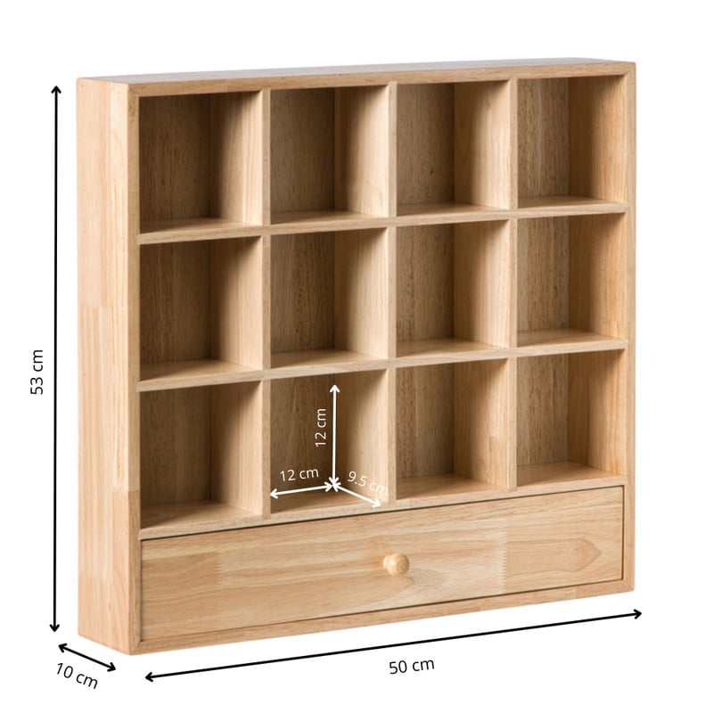 Wandkastje voor mokken met lade - bruin - 53x50x10 cm