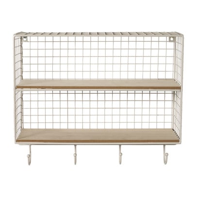 Wandrek wire met haken - beige - 40x32x14 cm