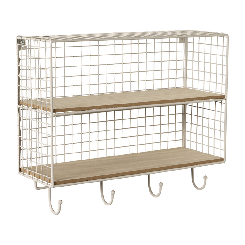 Wandrek wire met haken - beige - 40x32x14 cm