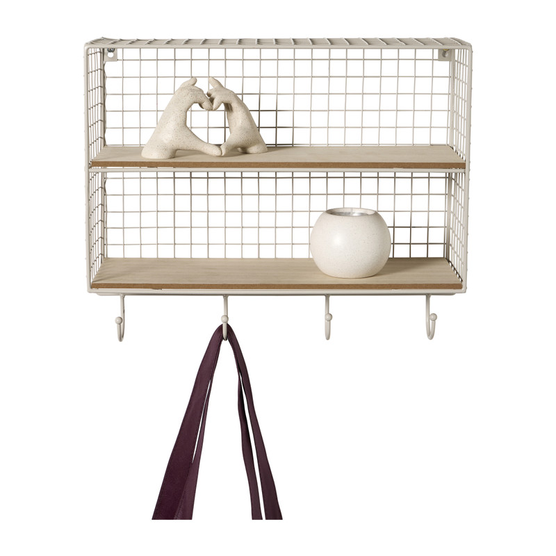 Wandrek wire met haken - beige - 40x32x14 cm