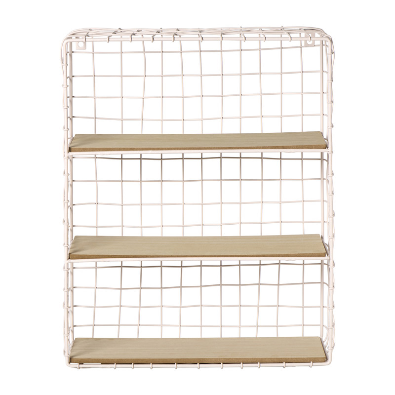 Wandrek wire met 3 planken - beige/bruin - 50x40x14 cm
