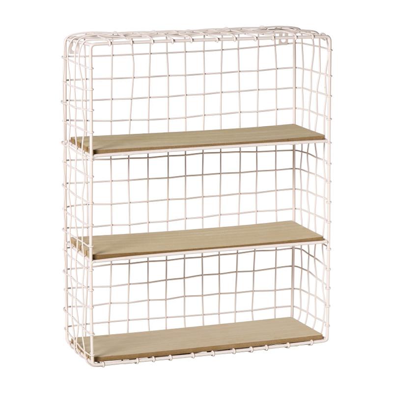 Wandrek wire met 3 planken - beige/bruin - 50x40x14 cm