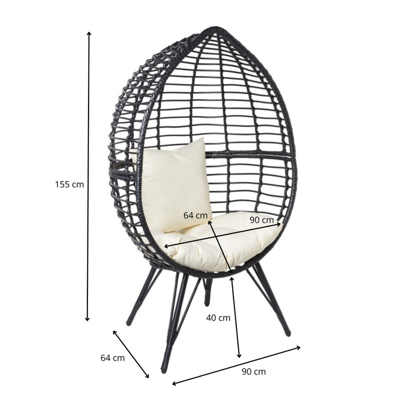 Egg chair zwart - 155x90x64 cm 