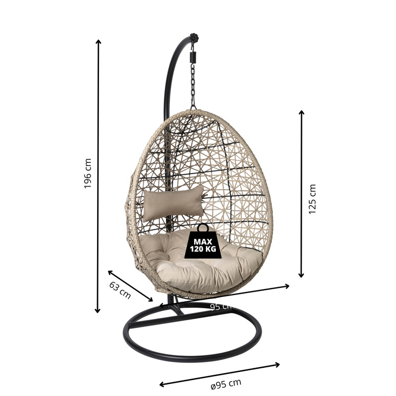 Hangstoel Hawaii met beige kussens - bruin - 196 cm