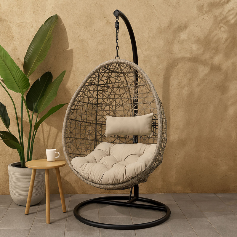 Hangstoel Hawaii met grjize kussens - bruin - 196 cm