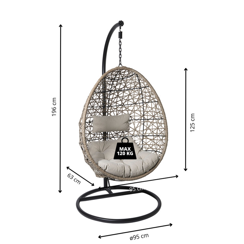 Hangstoel Hawaii met grjize kussens - bruin - 196 cm