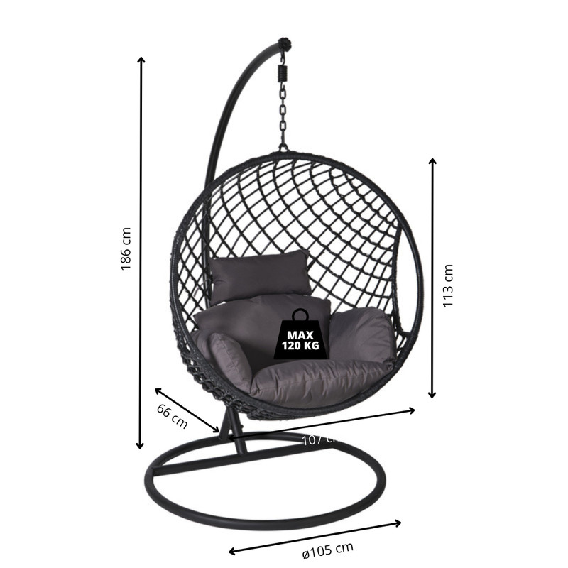 Hangstoel Havana met zwarte kussens - zwart - 186 cm