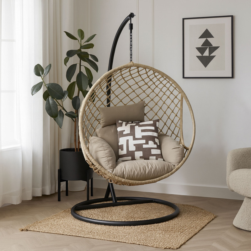 Hangstoel Havana met beige kussens - bruin - 186 cm