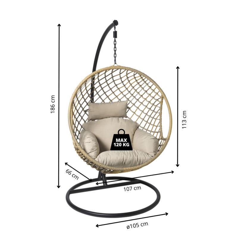Hangstoel Havana met beige kussens - bruin - 186 cm