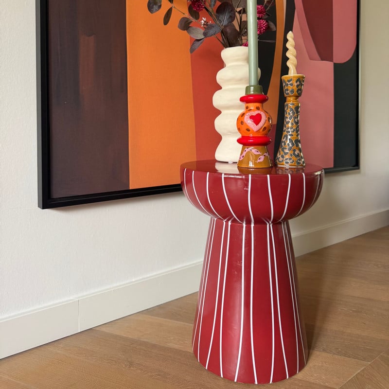 Bijzettafel streep - rood - ø34x45 cm
