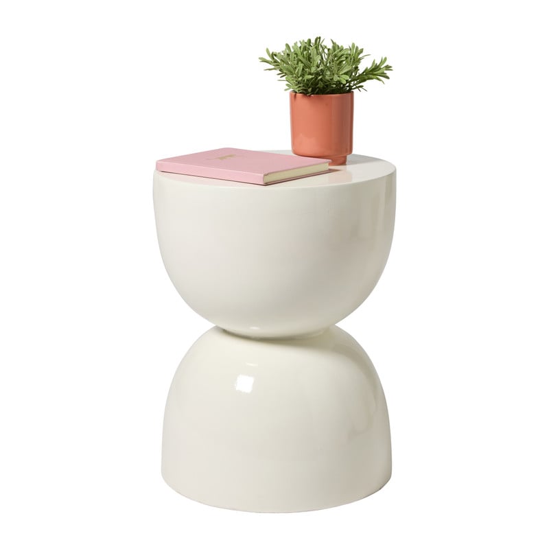 Bijzettafel trommel glos - wit - ø34x45 cm