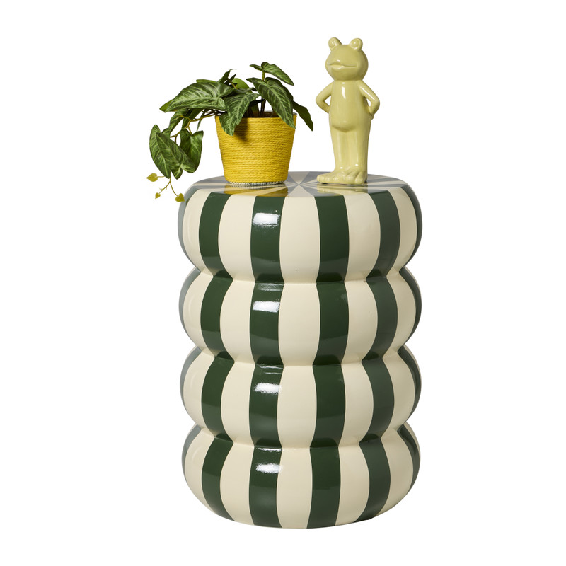 Bijzettafel bubbles stripes - beige/groen - ø35x45 cm