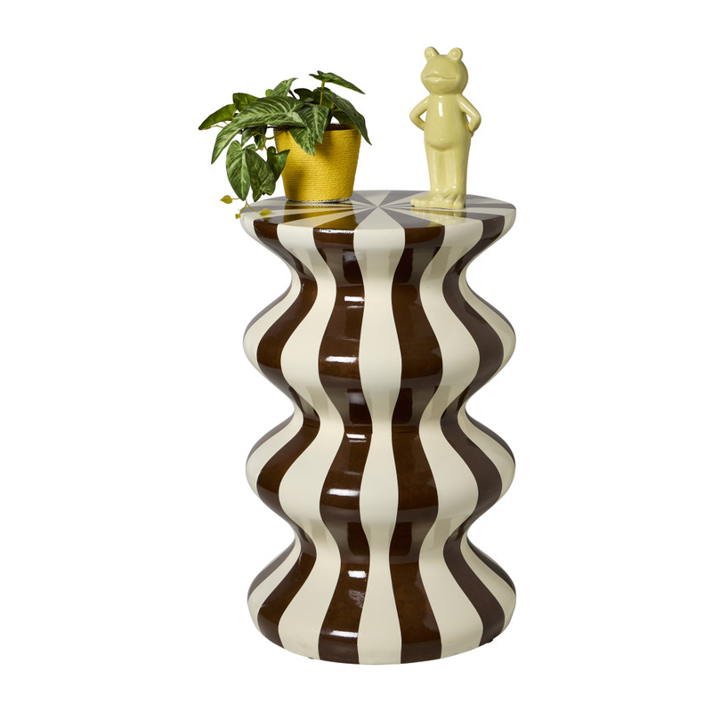 Bijzettafel waves stripes - beige/bruin - ø35x55 cm