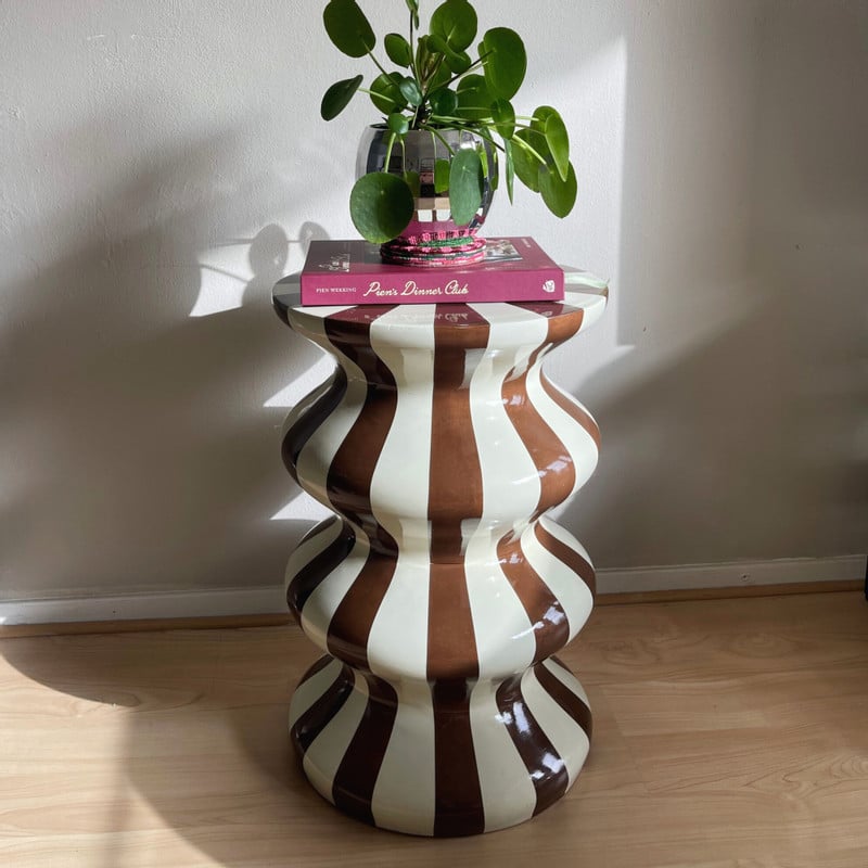 Bijzettafel waves stripes - beige/bruin - ø35x55 cm