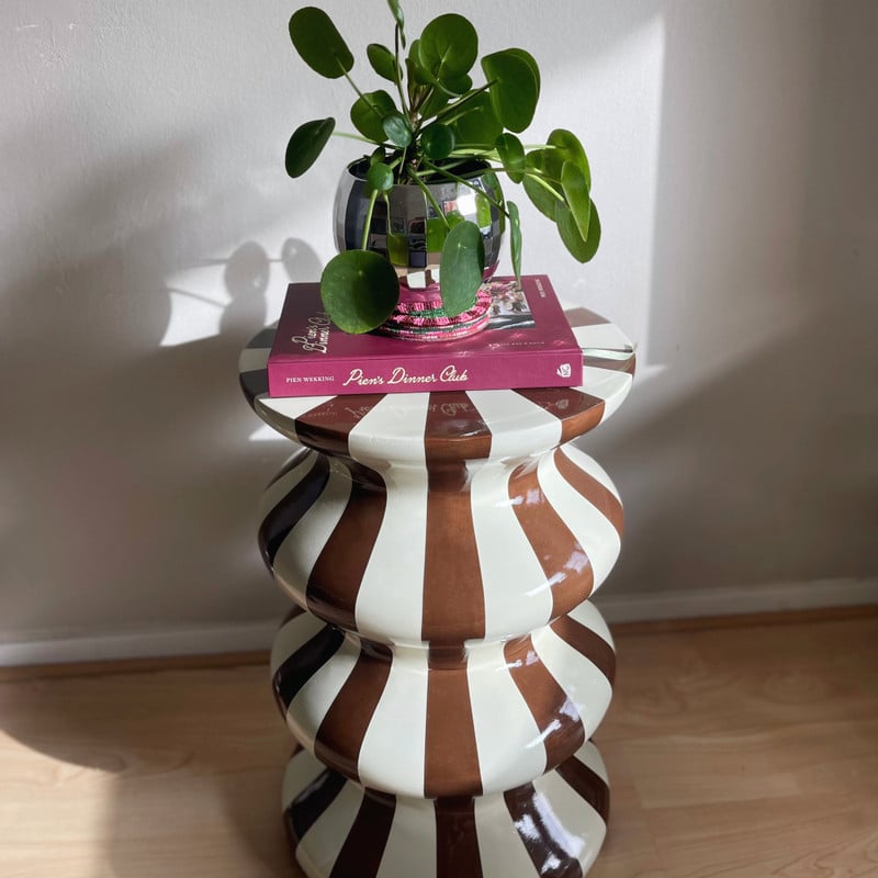 Bijzettafel waves stripes - beige/bruin - ø35x55 cm