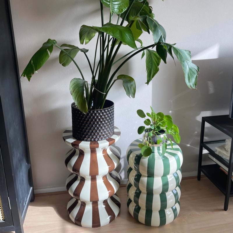 Bijzettafel waves stripes - beige/bruin - ø35x55 cm