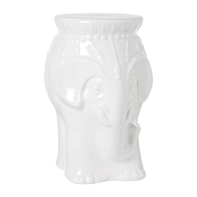 Bijzettafel porselein olifant - wit - 46x34x31 cm