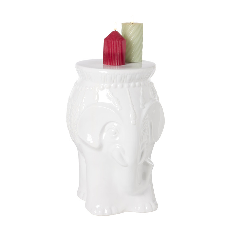 Bijzettafel porselein olifant - wit - 46x34x31 cm