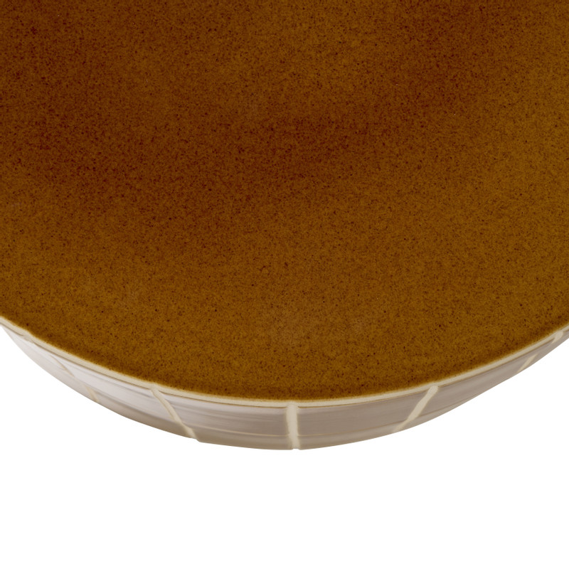 Bijzettafel keramiek streep - caramel - ø42x34 cm