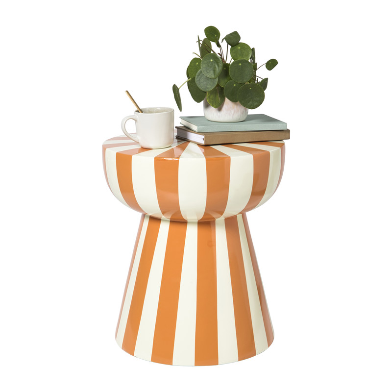 Bijzettafel stripes - beige/oranje - ø40x45 cm