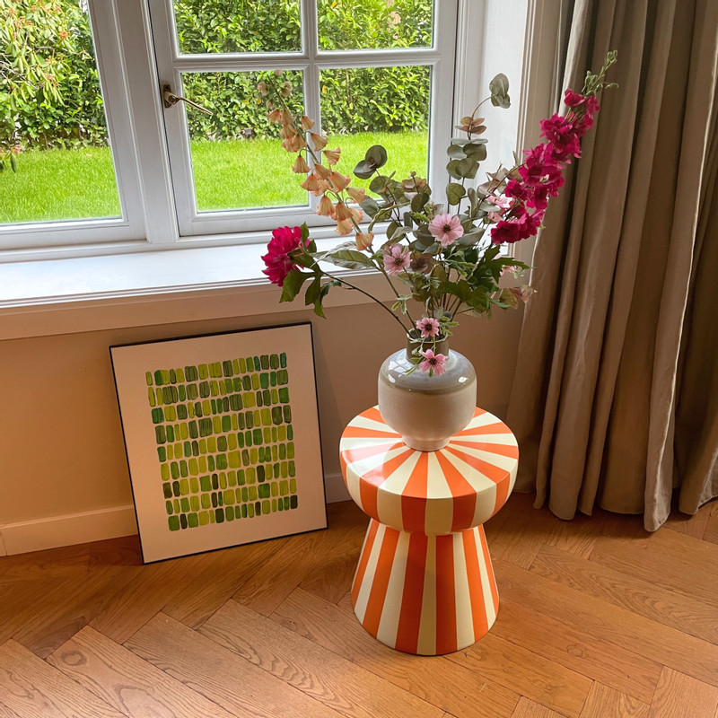 Bijzettafel stripes - beige/oranje - ø40x45 cm