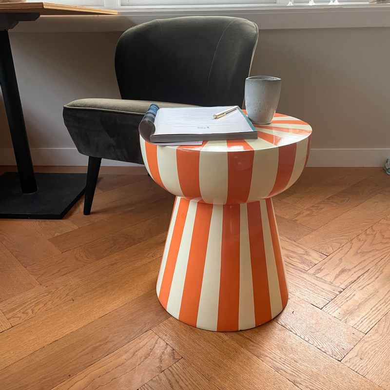 Bijzettafel stripes - beige/oranje - ø40x45 cm