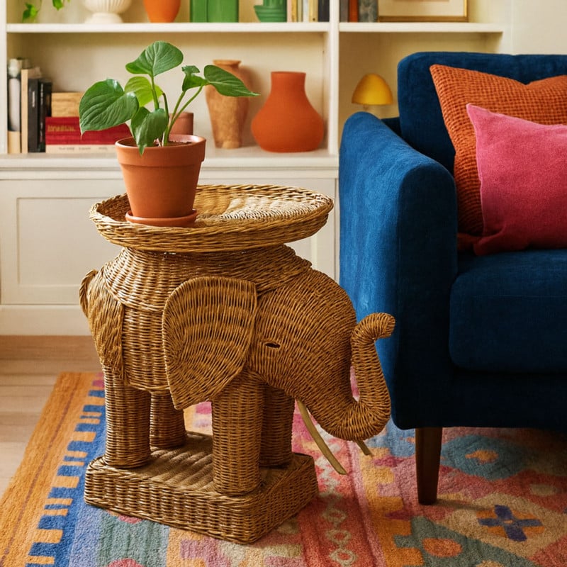 Bijzettafel olifant - rotan - 65x55x45 cm