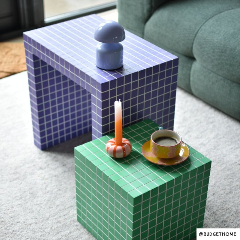 Bijzettafel checks - paars - 48x48x32 cm