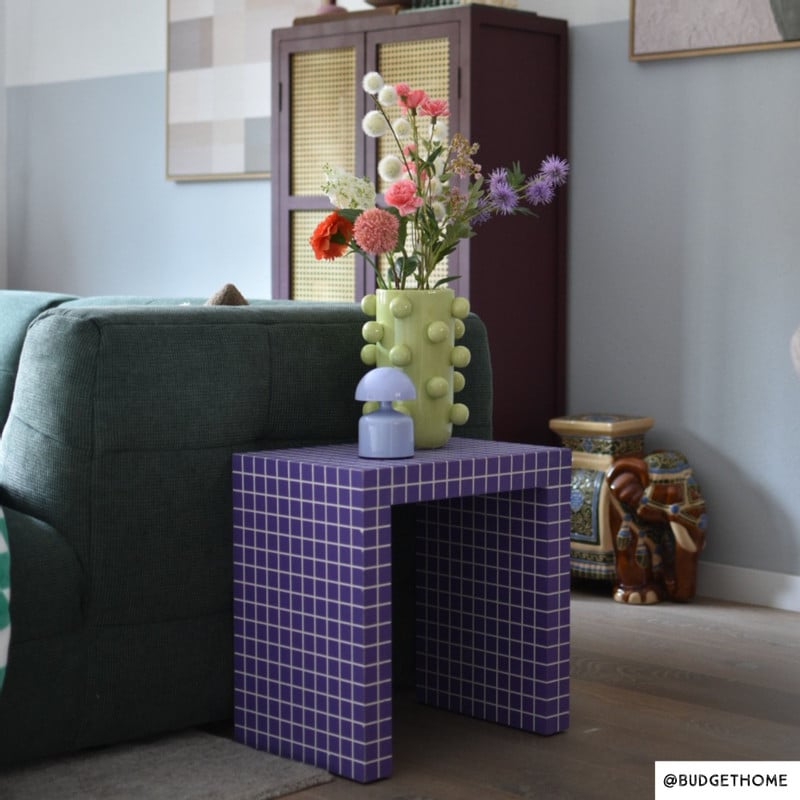 Bijzettafel checks - paars - 48x48x32 cm