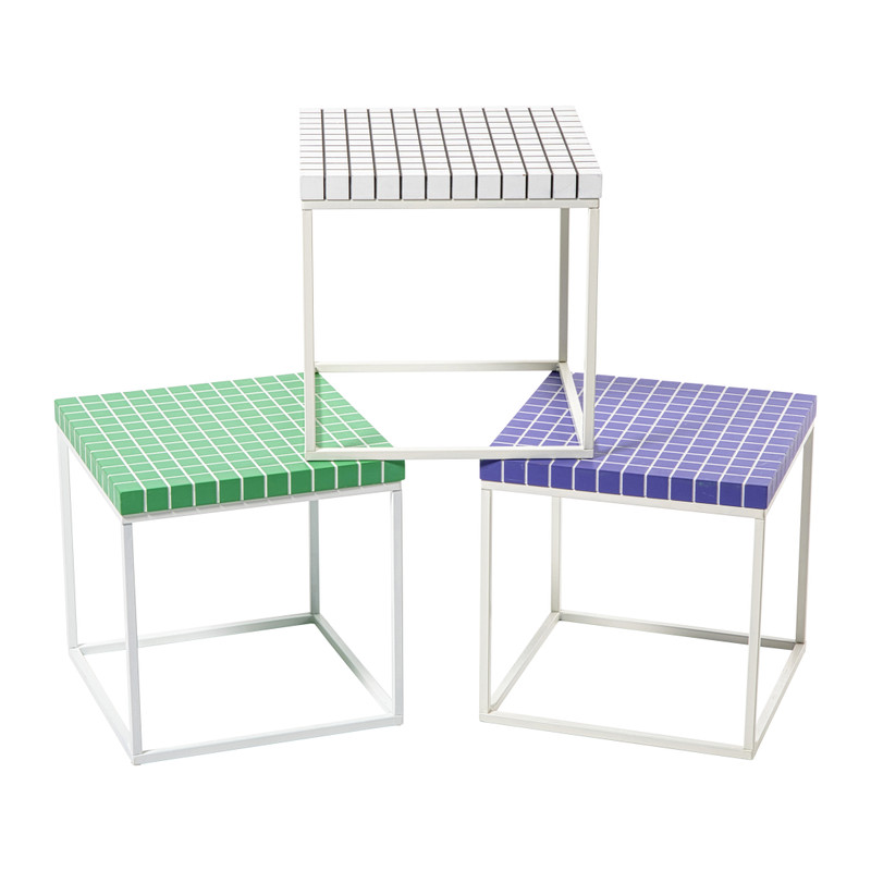 Bijzettafel checks met metalen frame - groen - 36x36x36 cm