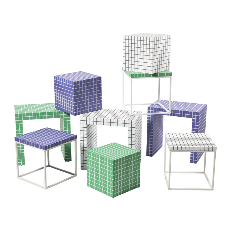 Bijzettafel checks met metalen frame - groen - 36x36x36 cm