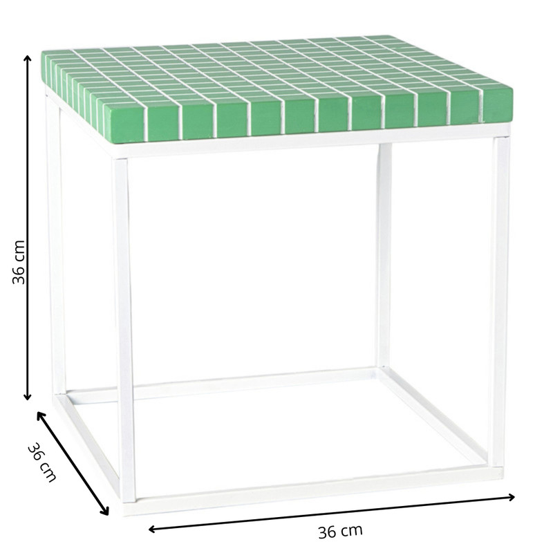 Bijzettafel checks met metalen frame - groen - 36x36x36 cm