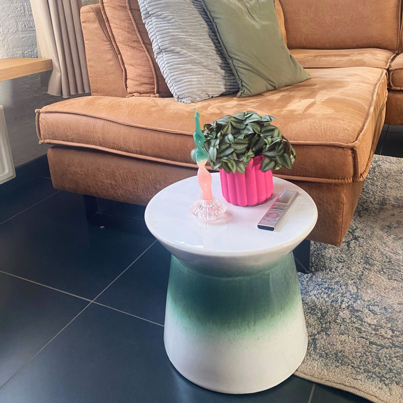 Bijzettafel keramisch - groen - ø36x34 cm