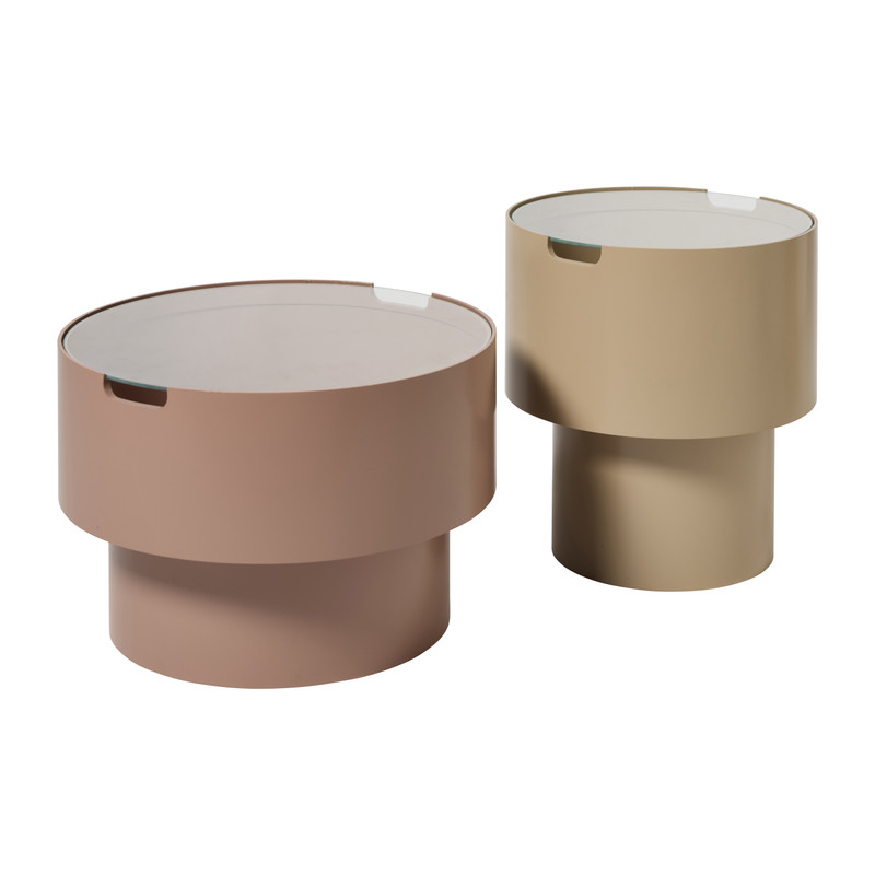 Bijzettafel glas hoog - beige - ø35x38 cm