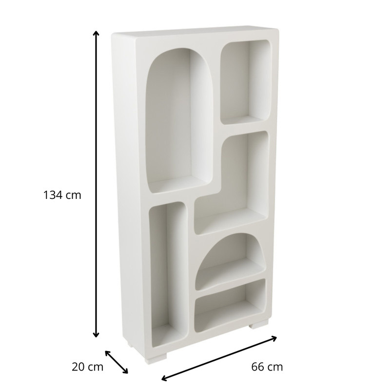 6 vakkenkast Zaha organic hoog - MDF - wit - 134x66x20 cm