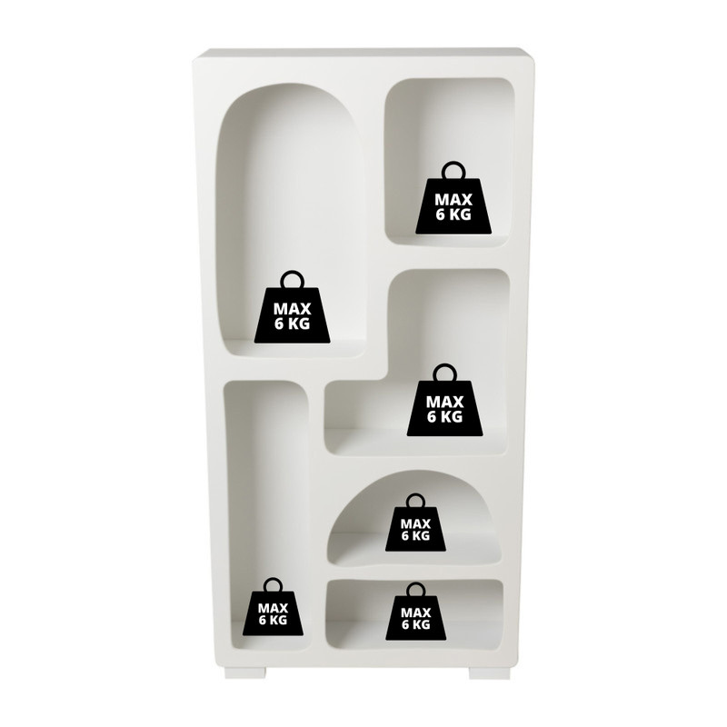 6 vakkenkast Zaha organic hoog - MDF - wit - 134x66x20 cm