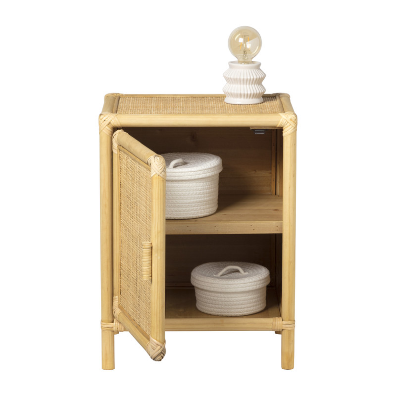 Nachtkastje Bali met deurtje - rotan - naturel - 60x46x35 cm