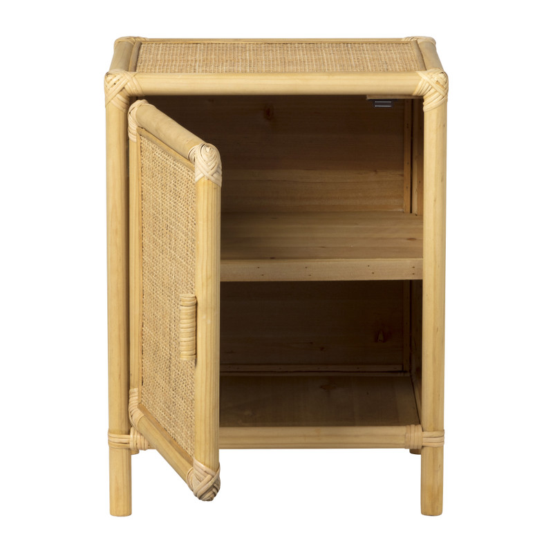 Nachtkastje Bali met deurtje - rotan - naturel - 60x46x35 cm