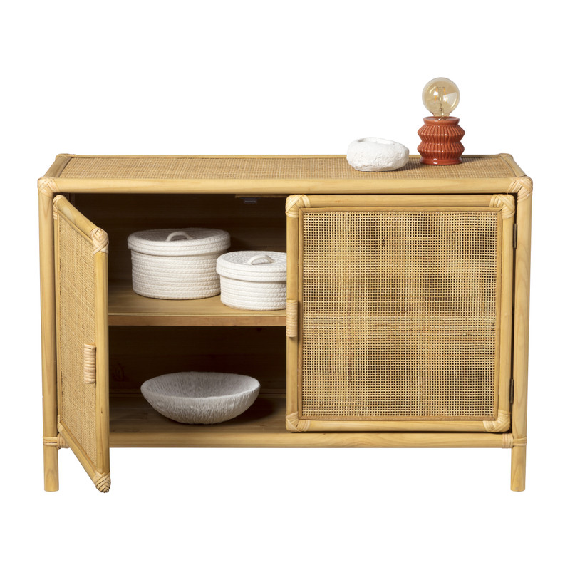 Dressoir Bali met 2 deurtjes - rotan - naturel - 65x98x39 cm