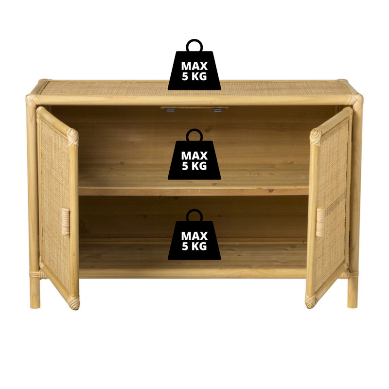 Dressoir Bali met 2 deurtjes - rotan - naturel - 65x98x39 cm