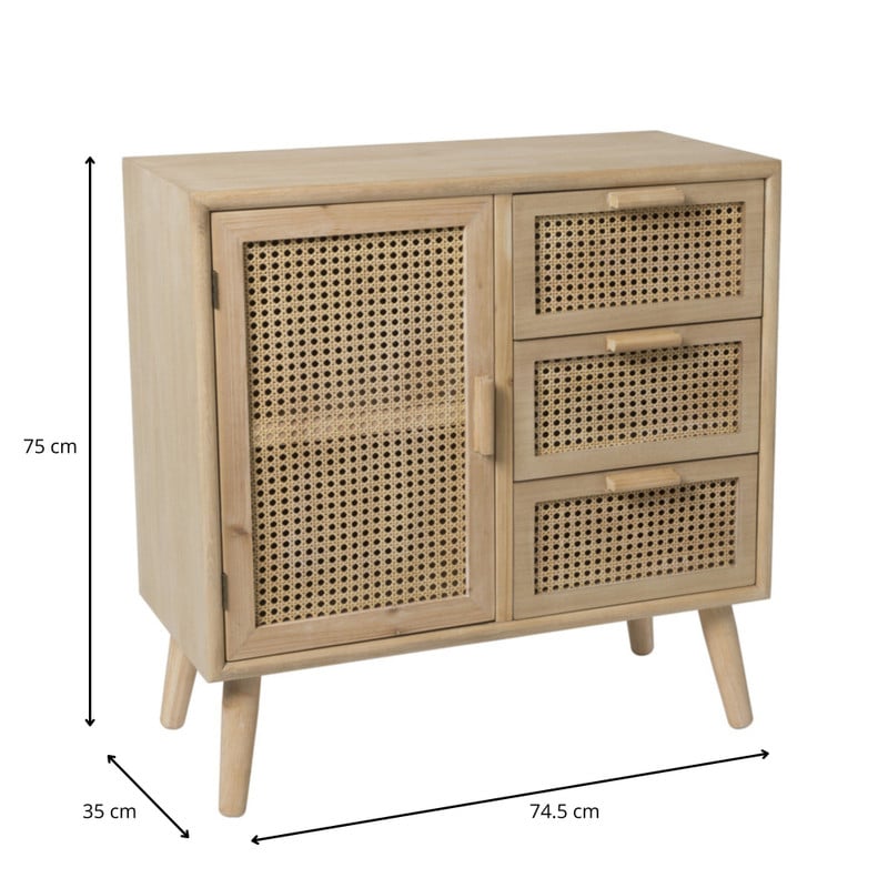 Webbing Java kast met 1 deur en 3 laden - 75x74.5x35 cm